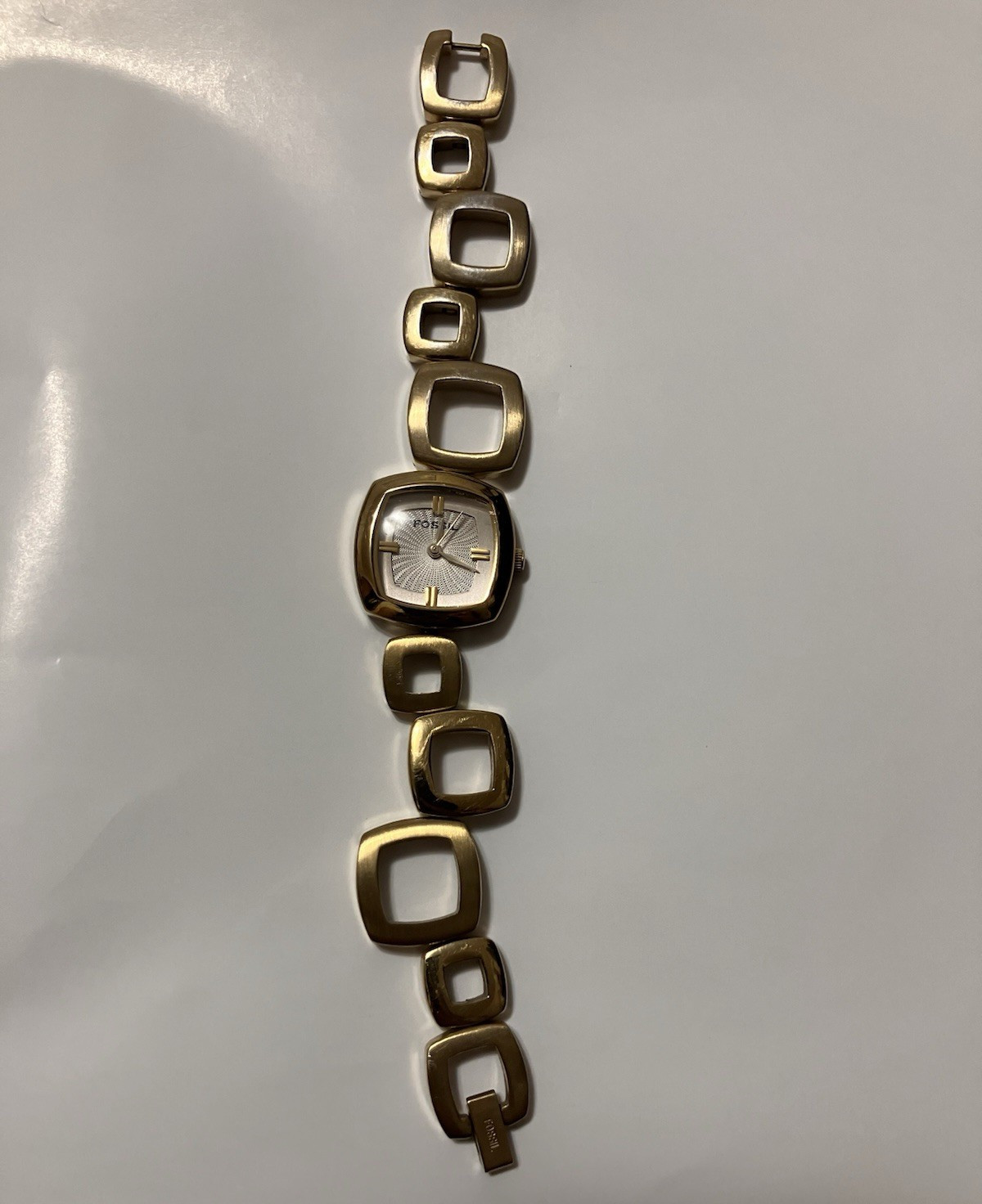 Fossil F2 Women’s Quartz Square Watch Gold Bracelet Silver Dial 50m