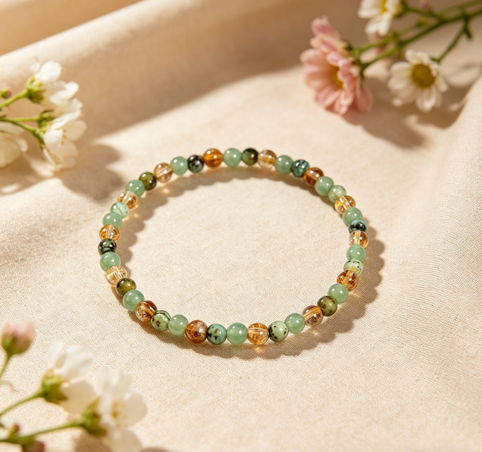 Triple Stone Beaded Bracelet | Luck Prosperity Calm Energy Boho Layered Jewelry