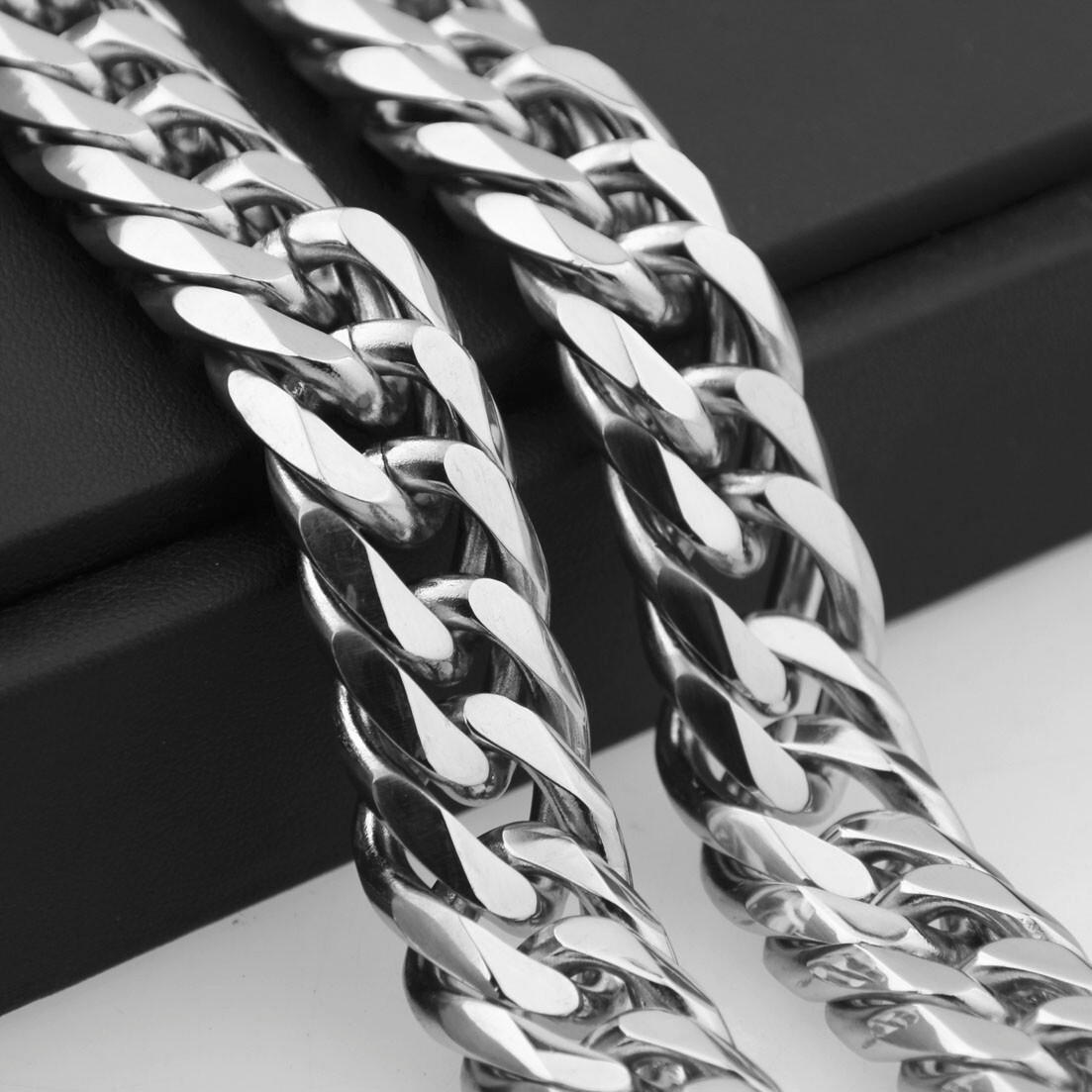 Heavy 19/21mm Silver Cut Curb Cuban Link Men Chain 316L Stainless Steel Necklace