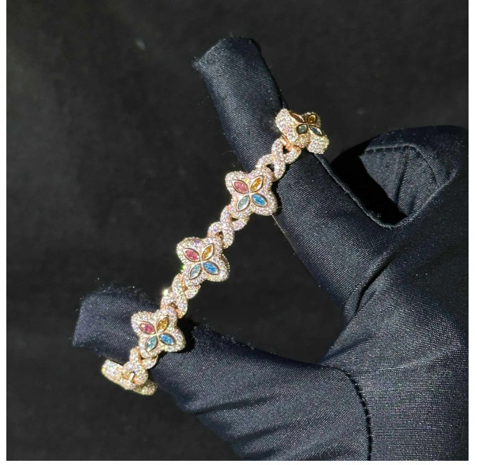 Hip Hop Flower Cuban Vvs Moissanite Iced Out Bracelets