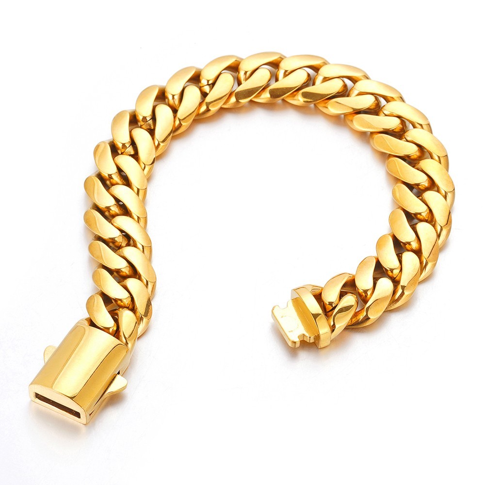 6-14mm Gold Stainless Steel Curb Cuban Link Chain Bracelet 7inch-11inch for Men