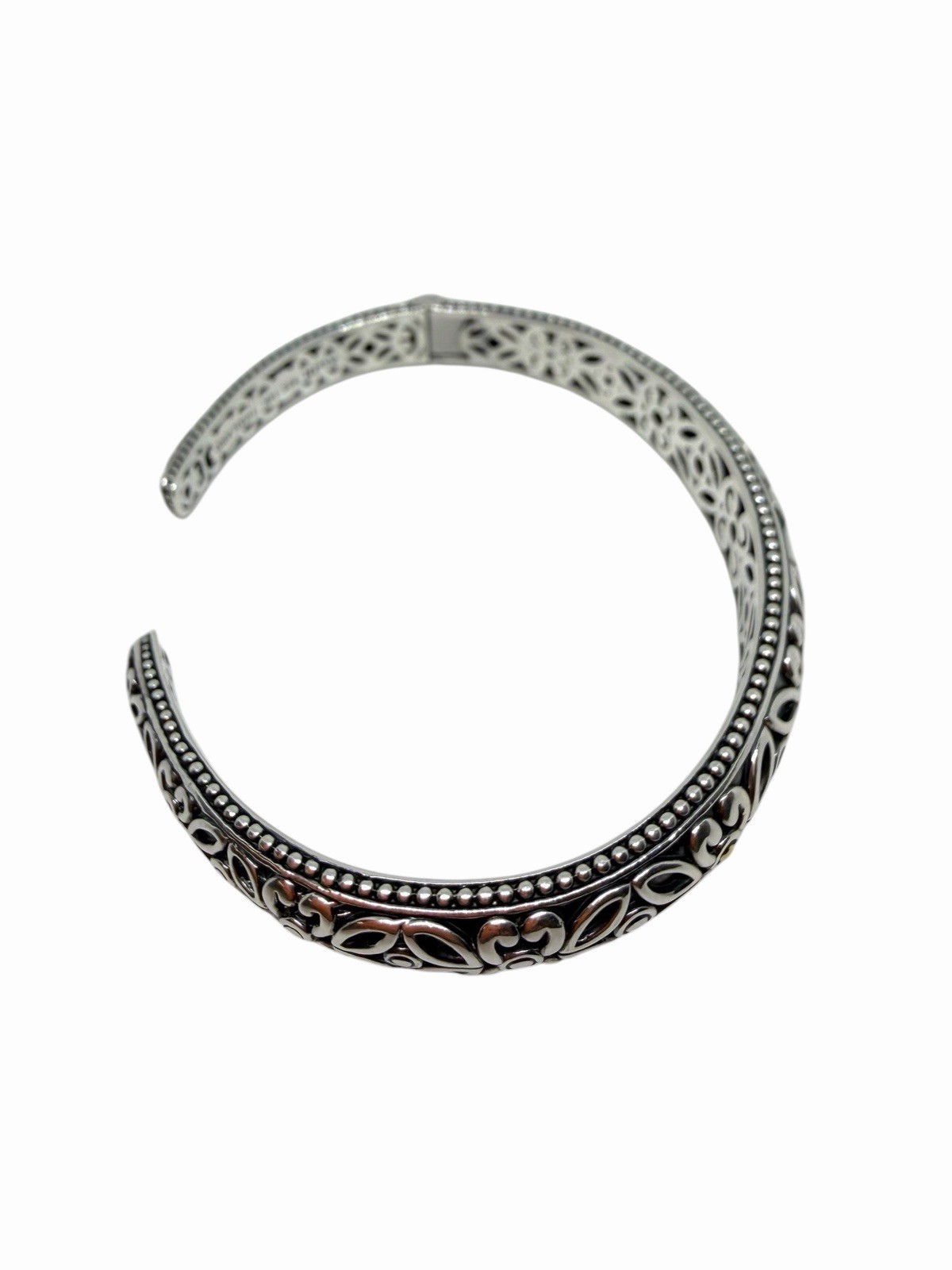 Angela By John Hardy Sterling Silver 14Kt Gold Floral Hinged Cuff Bracelet