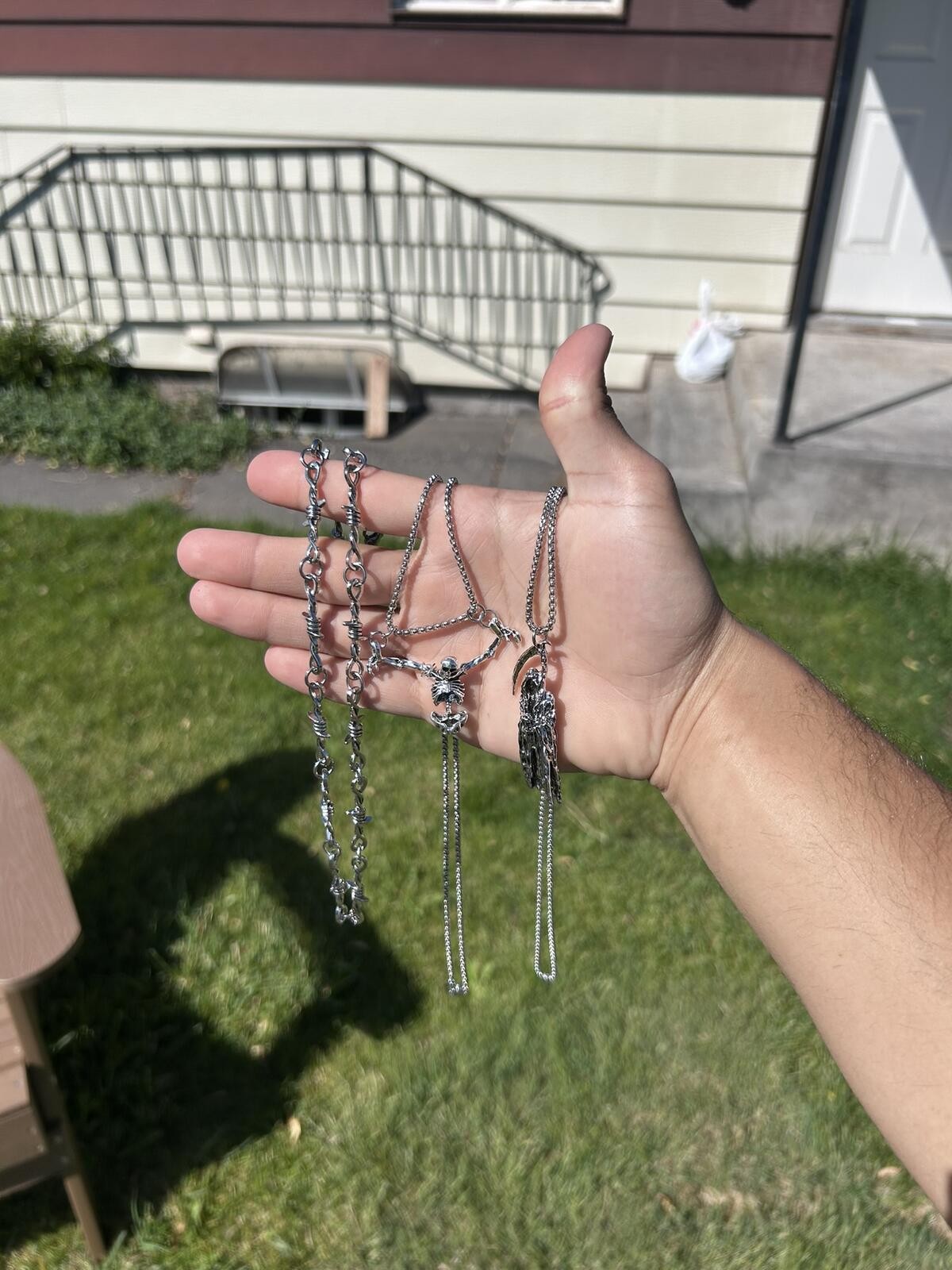 Lot of 3 Silver-Tone Gothic Pendant Necklaces