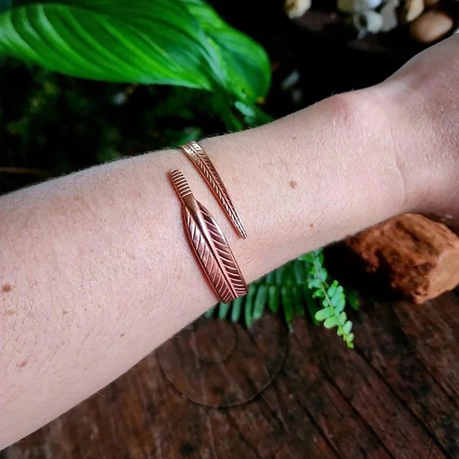 Handcrafted Copper Feather Cuff Bracelet Vintage Boho Ethnic Jewelry Gift For Me