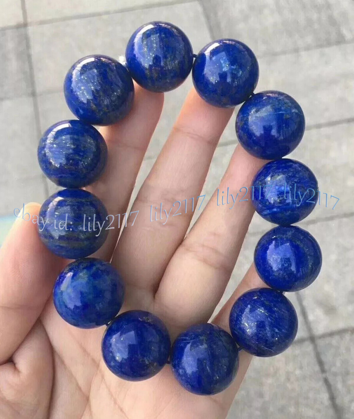 Huge 20mm Natural Blue Lapis Lazuli Gemstone Round Beads Elastic Bracelets 7.5”