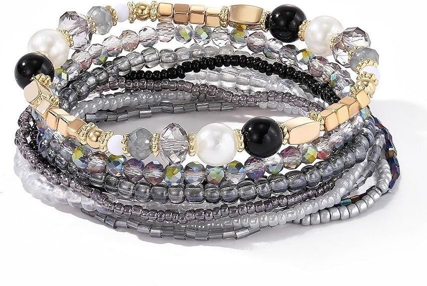 Hippie Beaded Bracelets for Women Trendy Stacks Boho Bead Bracelet Pack Festival