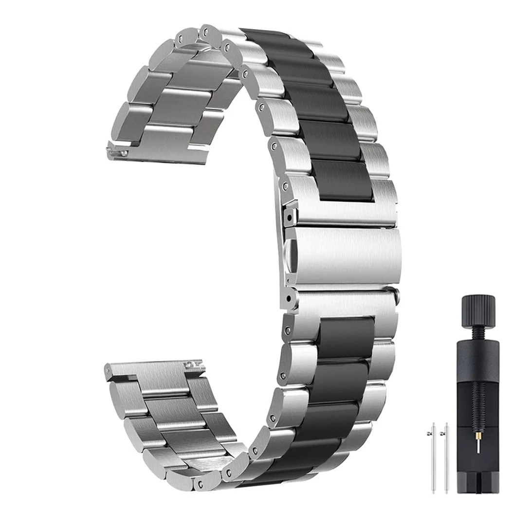 22mm Brush Metal Watch Band Solid Stainless Steel Bracelet Straps