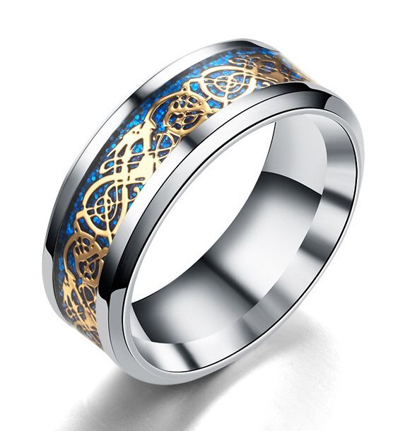 MENDEL Mens Celtic Blue Stainless Steel Dragon Wedding Band Ring For Men Women