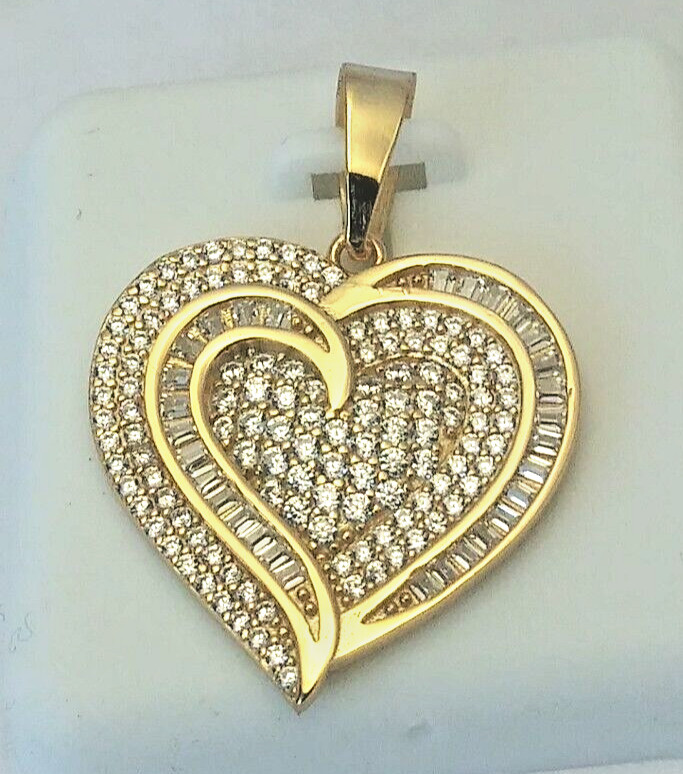 30x21mm 925 STERLING SILVER MICRO-PAVE CZ HEART PENDANT GOLD PLATED