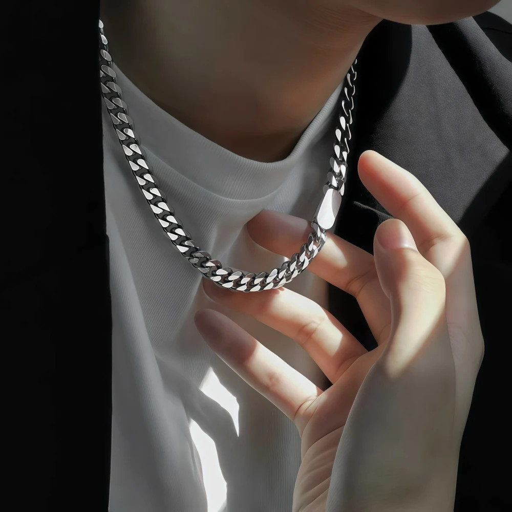 Hip Hop Cuban Square Necklace For Man Woman Non Fading Titanium Steel Clavicle C