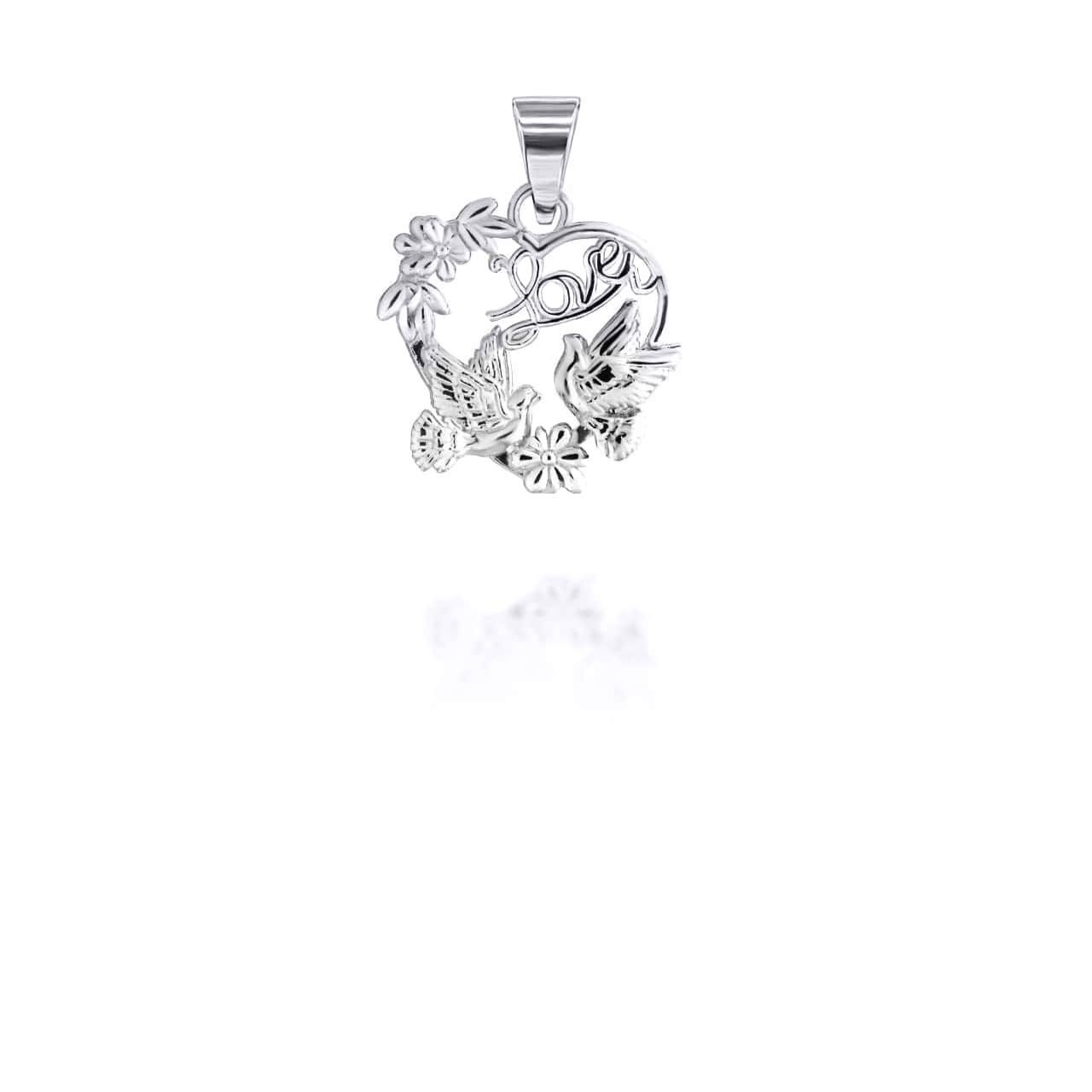 Two Tone Love Birds Heart Pendant Necklace (Available in Yellow/Rose/White Gold)
