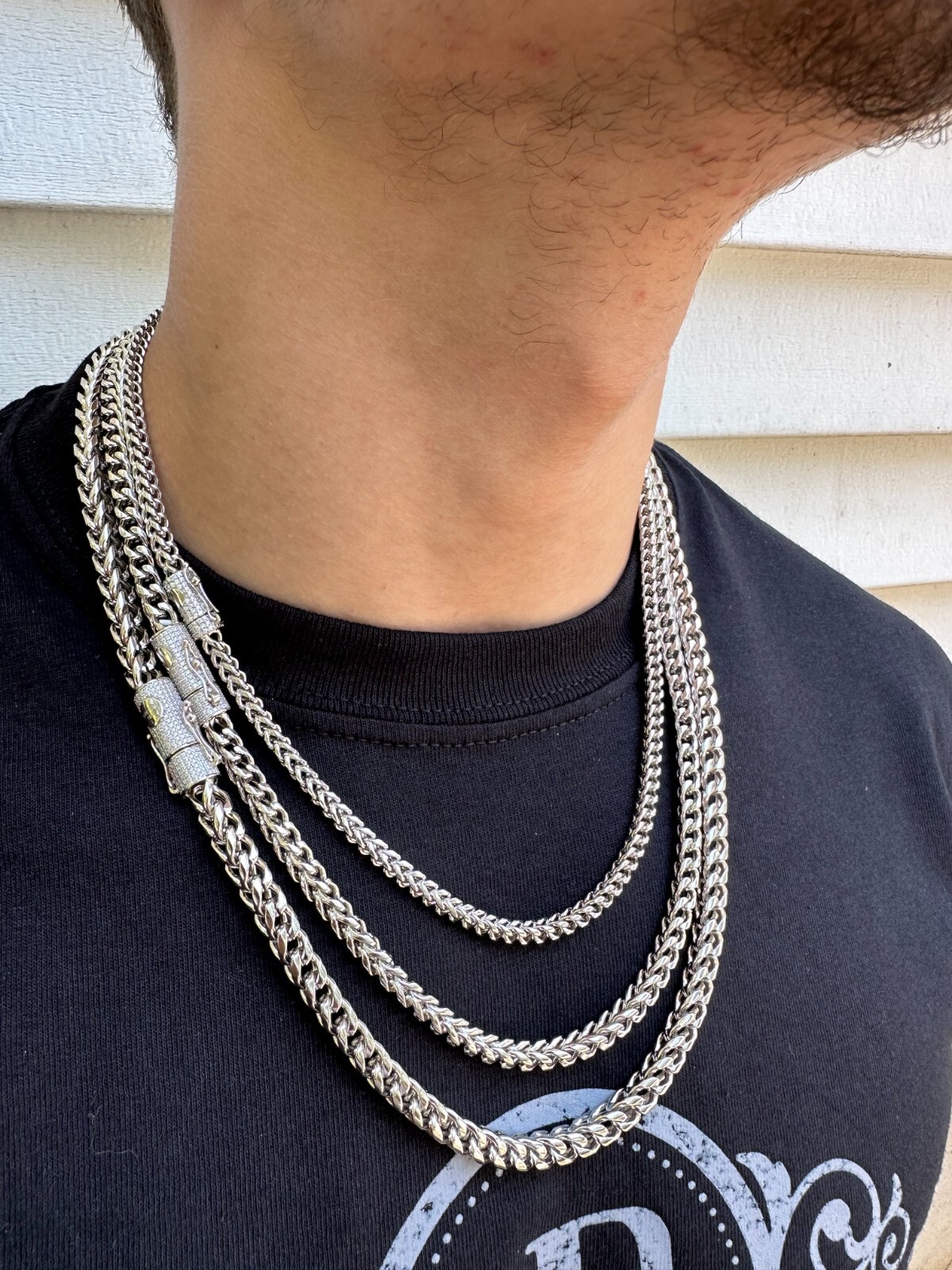 Iced MOISSANITE Clasp 925 Silver Stainless Steel Franco Chain Necklace Bracelet