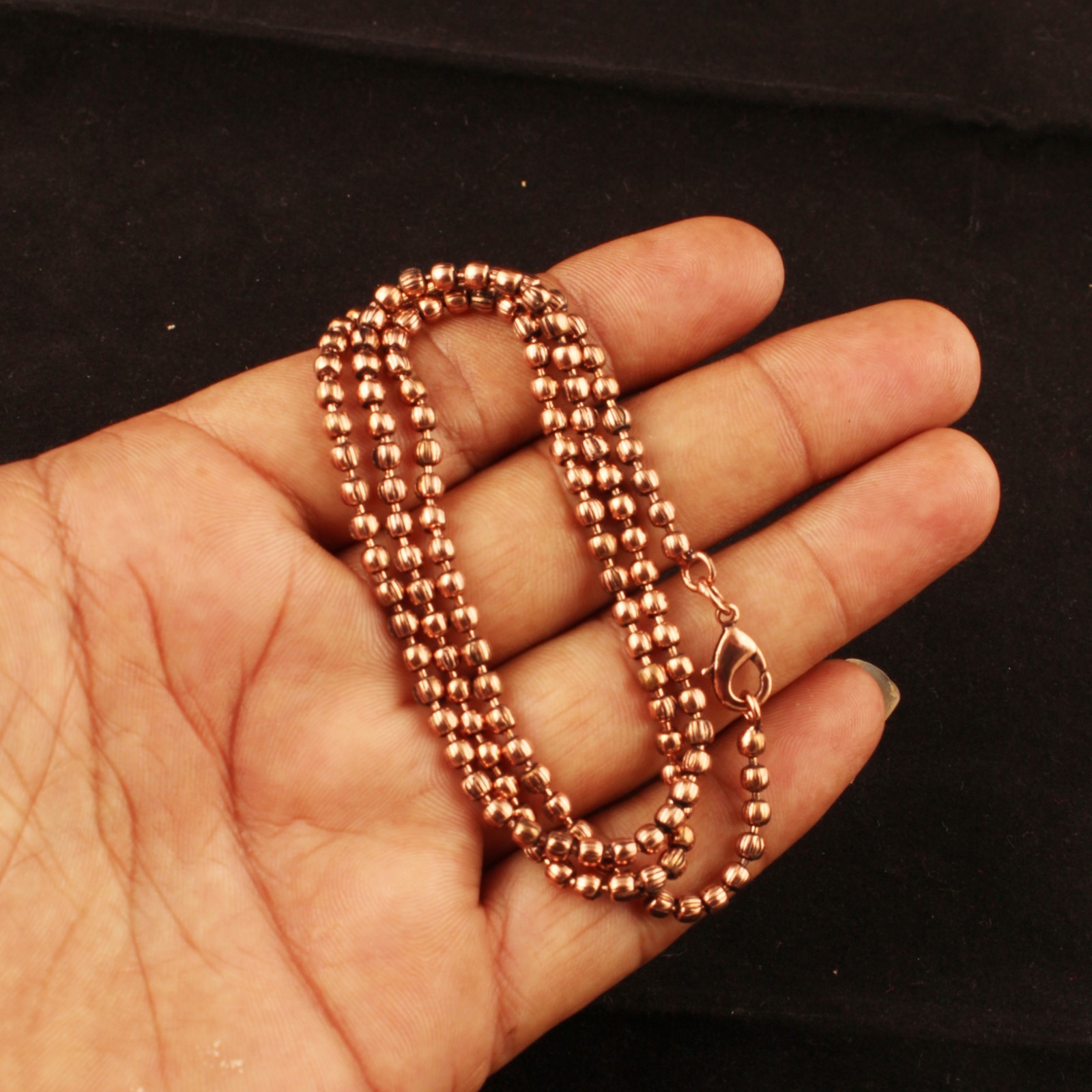 Pure Copper Beaded Chain Necklace for Women & Men, Handmade Round Bead Chain