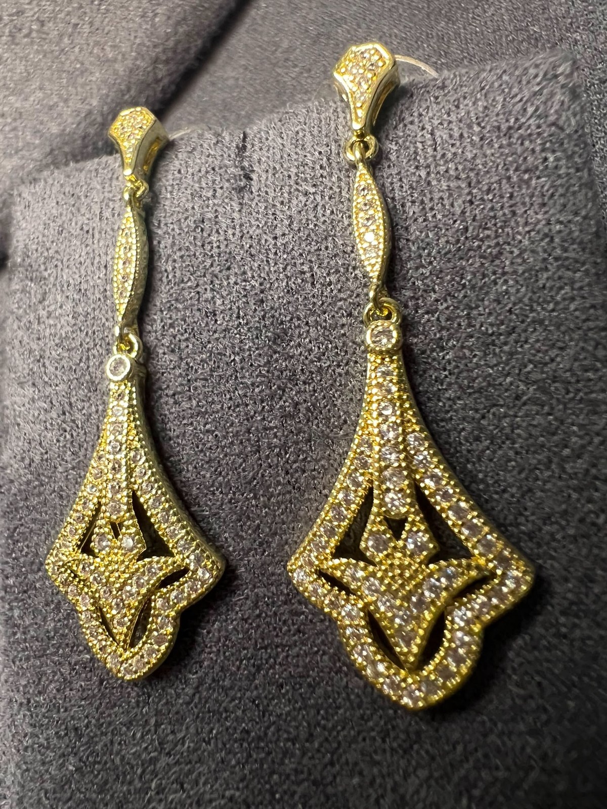 Vintage Gold Tone Zircon Drop Earrings Elegant Dangle Bridal Party Statement Gif