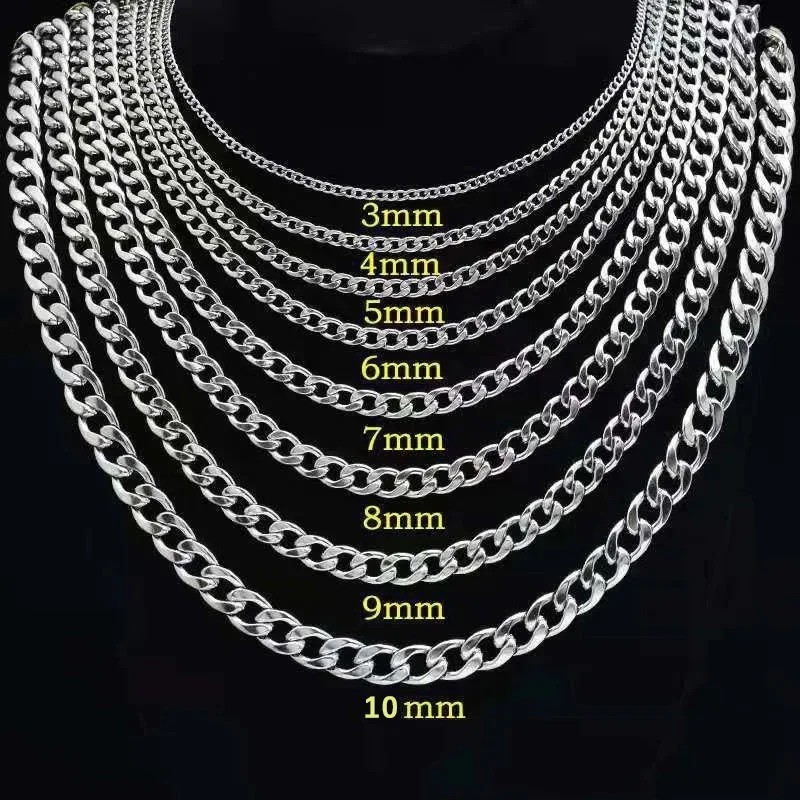 925 Sterling Silver Plated Flat Cuban Link Chain Necklace Men 4-10mm Jewelry