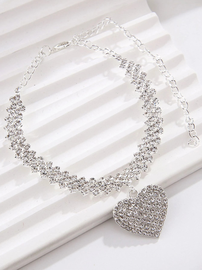 Silver Heart Charm Ankle Bracelet Anklet Foot Ankle Chain Bracelet, Bling, Party