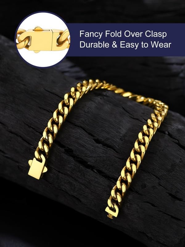 Men’s Miami Cuban Link Bracelet 7mm Gold Plated Stainless 9in
