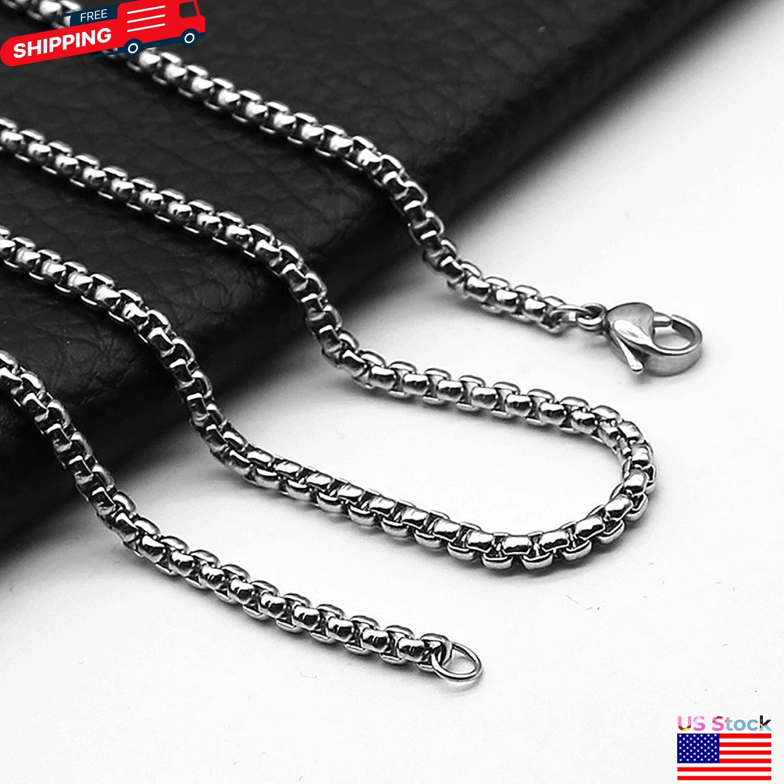 16-36″ Stainless Steel Silver Chain Cuban Curb Womens Mens Necklace 3/5/7/9/11mm