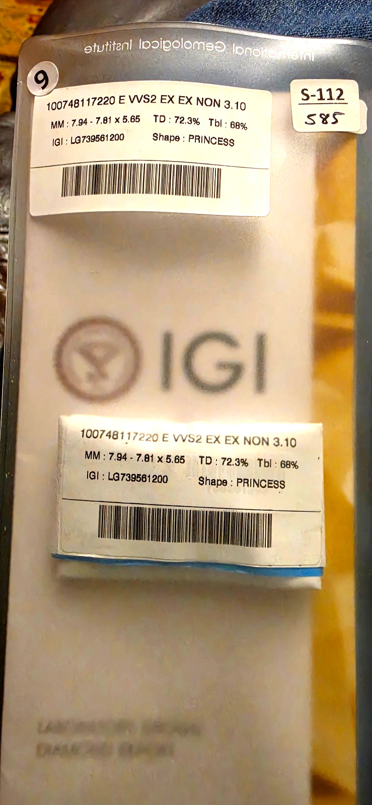 IGI Certified 3.10 CT Princess Cut Lab Grown Loose Diamond E Color VVS2 Clarity