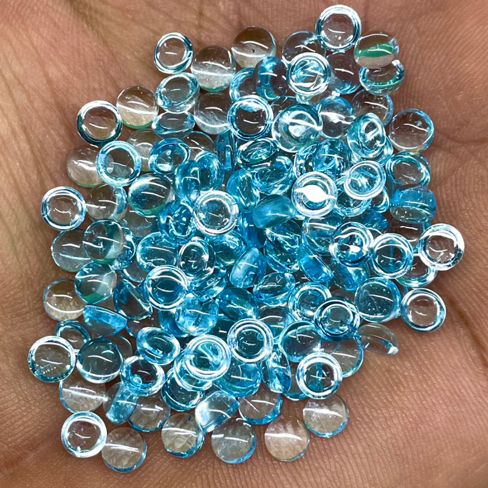 40 Pcs Natural Sky Blue Topaz 4.7-5mm Round Shape Loose Cabochon Gemstones Lot