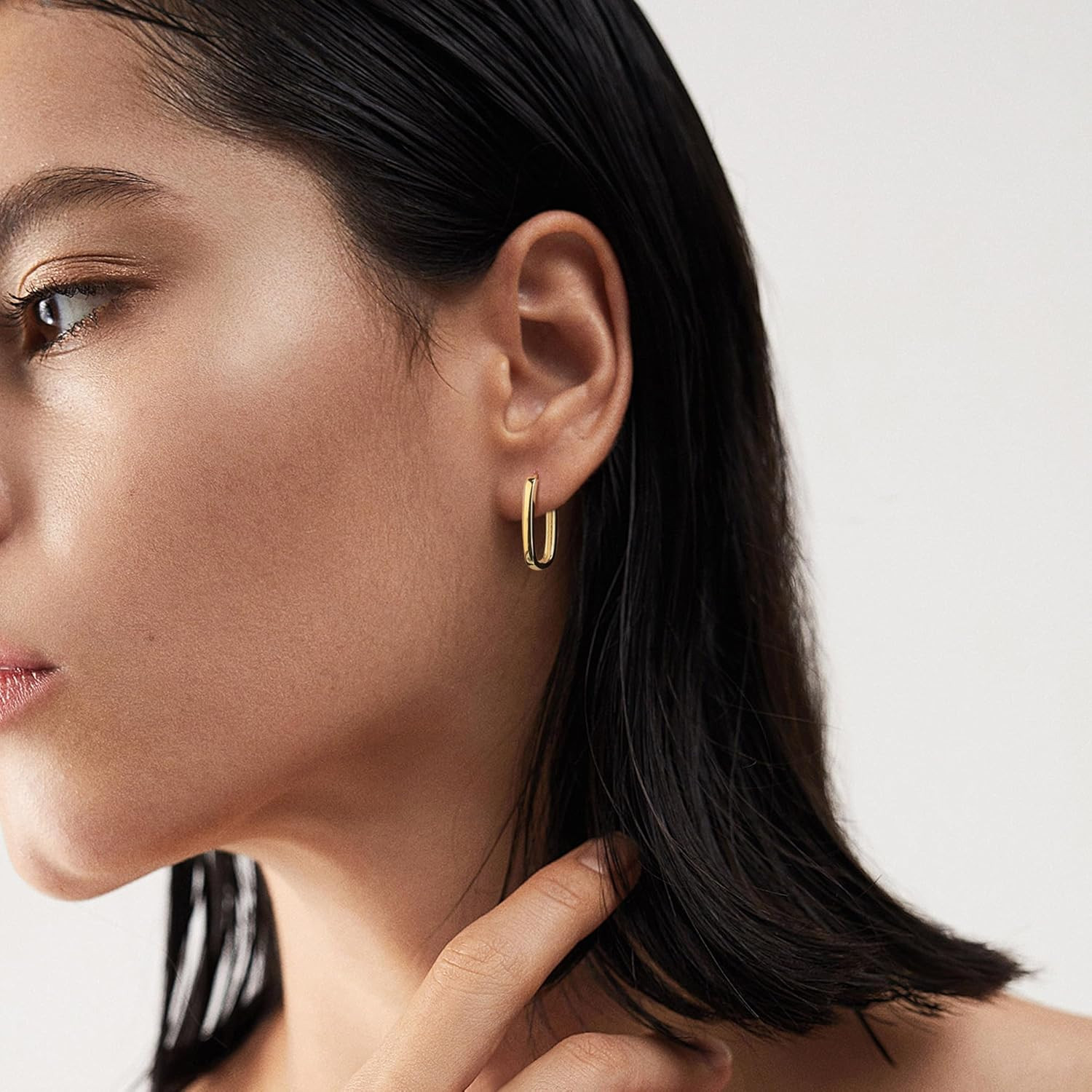 Silver Hoop Earrings for Women Trendy Small Square Hypoallergenic 14K Gold Plate