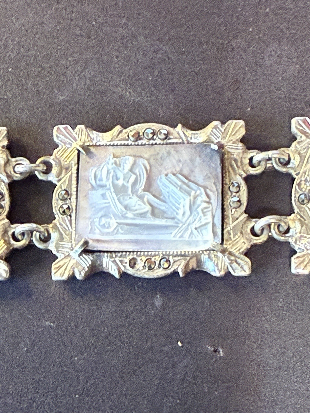Vtg 30s 800 Silver Italy hand-Carved Cameo Bracelet 7 Greek Gods Days Week