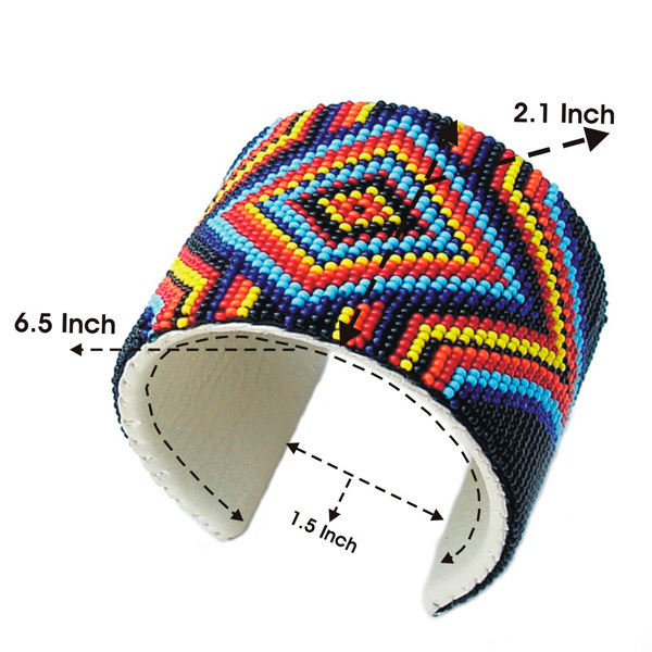 HANDMADE NATIVE STYLE LEATHER BEADED UNISEX BLACK CUFF BRACELET LEATHER USA