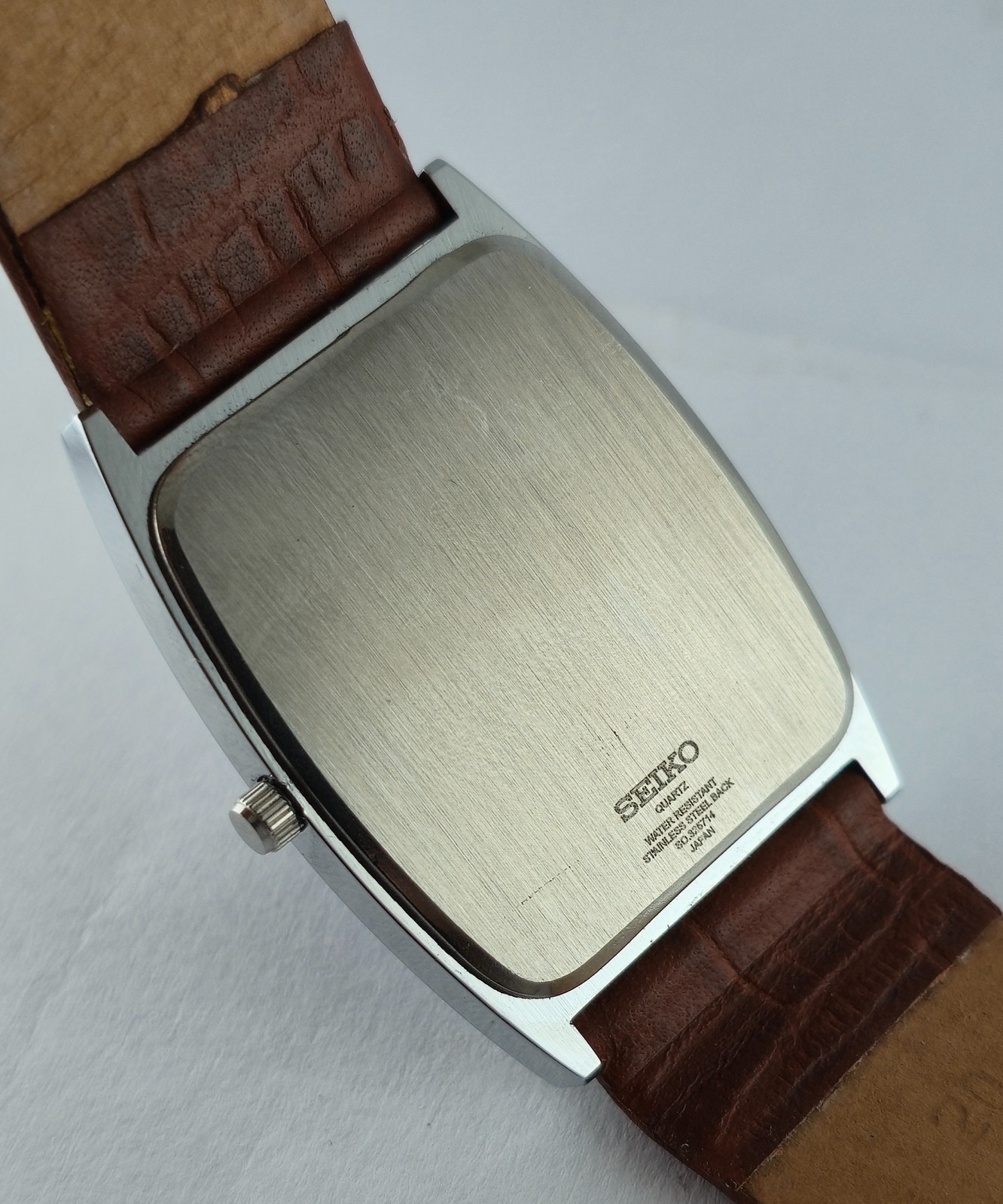 Beautiful Seiko Slim Rectangle Blue Dial Quartz Men’s Wristwatch Leather Band