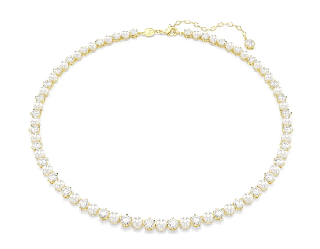 Swarovski Matrix Tennis necklace Crystal pearl, Round cut White Gold-tone plated