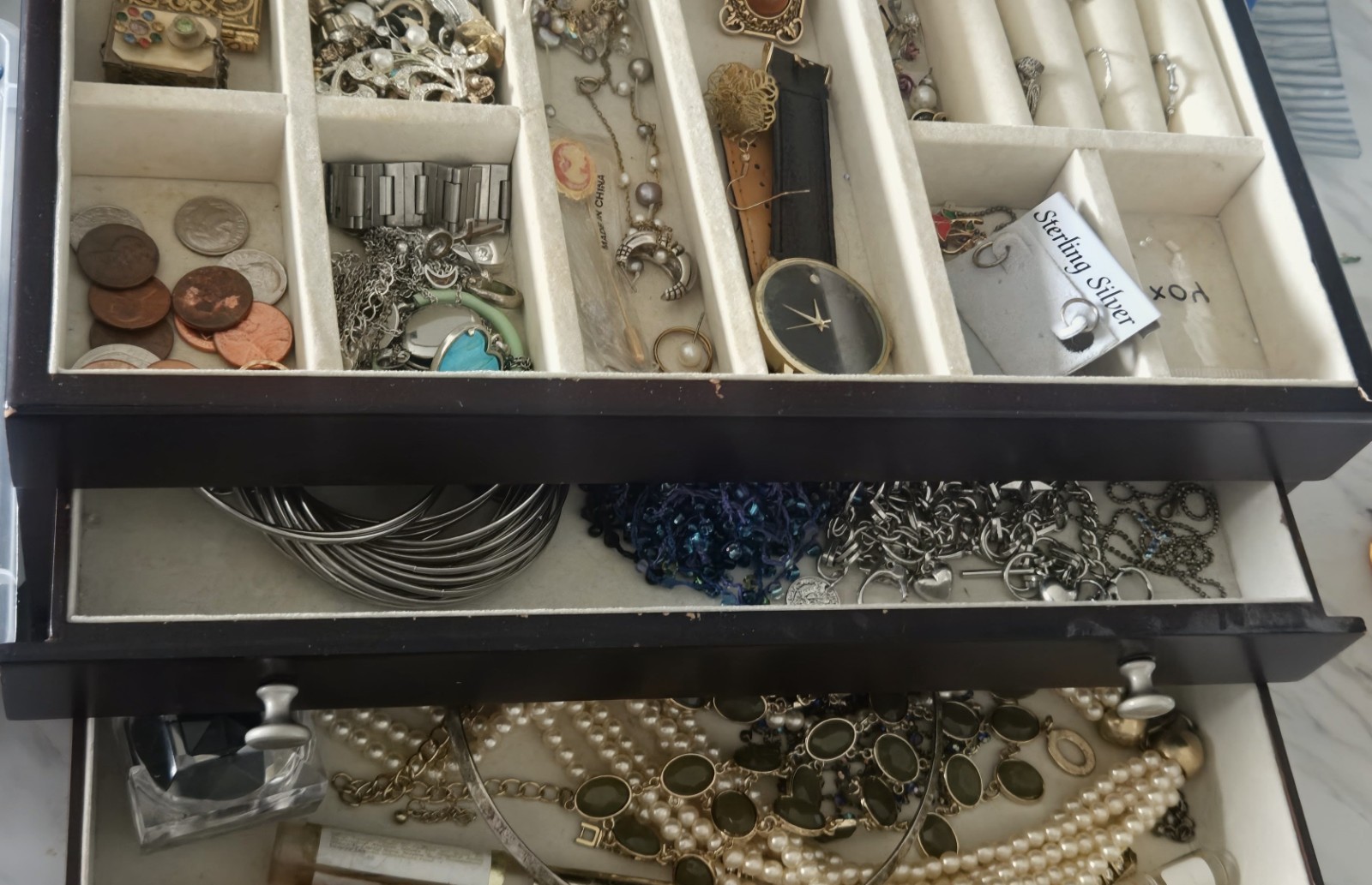 Unsearched Vintage Estate Jewelry Lot Sterling Silver Cameos Pearls Watches…