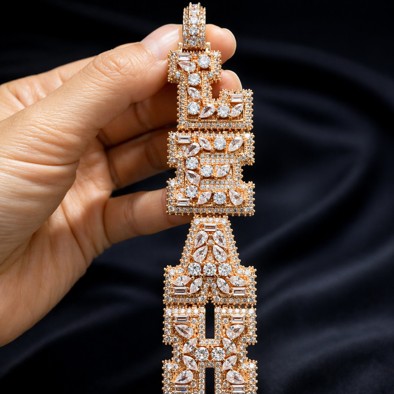 5AAA+ CZ Multicolor Ice Out Hop Hip Bling Vertical Mixed Inlay Letter Pendant