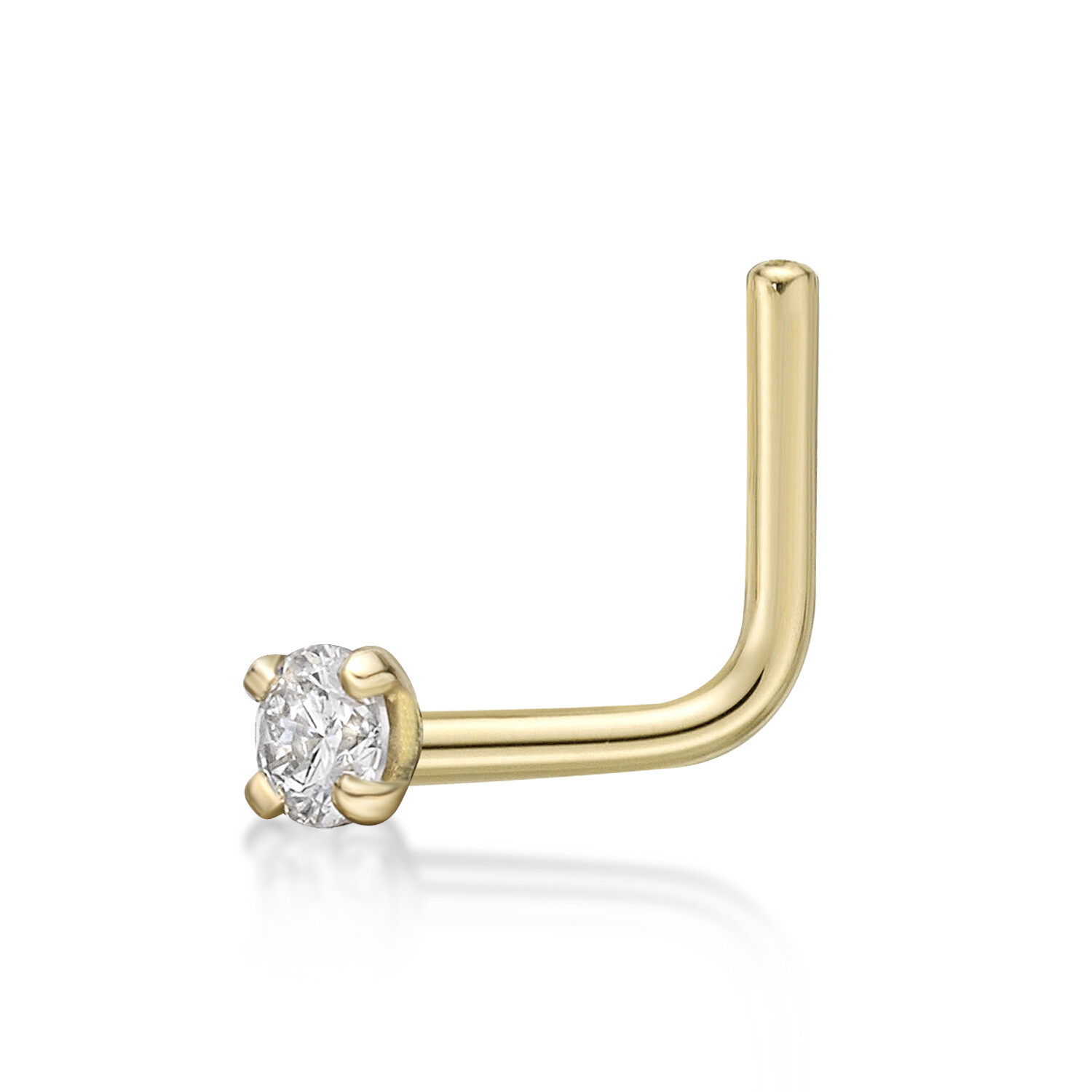 0.025 Carat Genuine Diamond L-Shape Nose Ring in 14K Yellow Gold – 22 Gauge