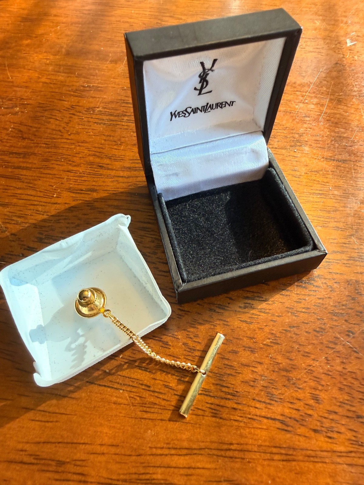 Vintage YSL Gold Tie Pin with Original Box