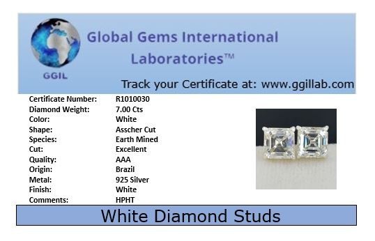 RARE 7 Ct Certified Asscher Cut White Diamond Solitaire Studs-FREE Studs
