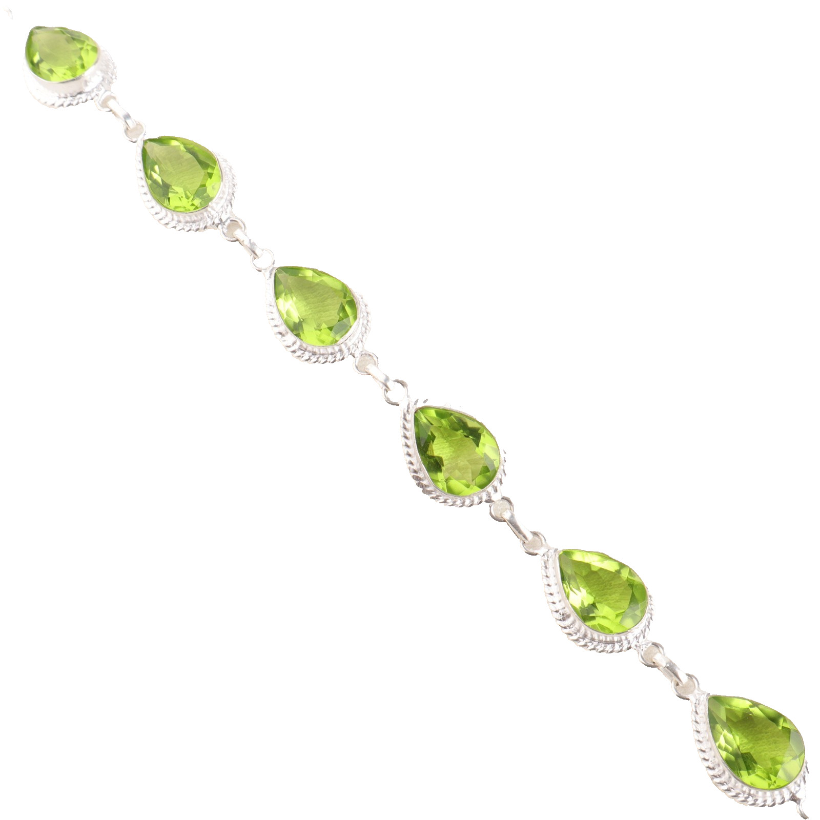 Elegant Peridot Gemstone 925 Sterling Silver Handmade Jewelry Bracelet 8″
