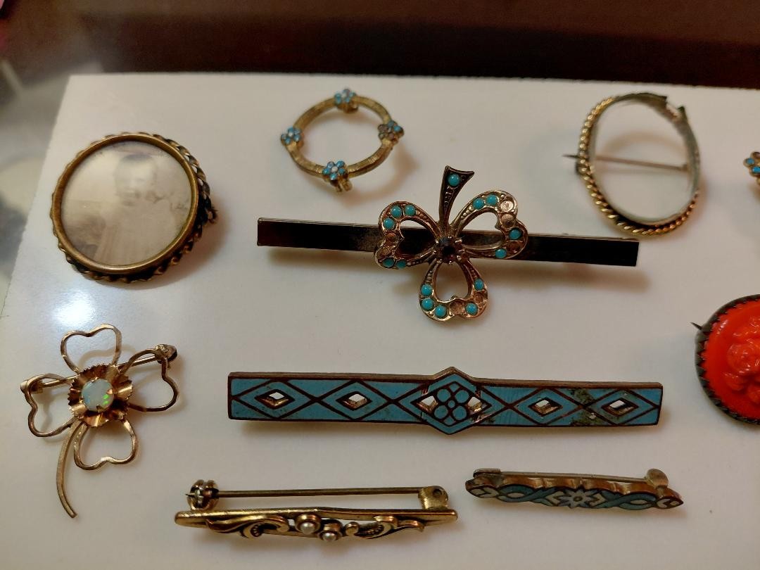 Antique Victorian Jewelry Lot Gold Filled, Mourning Brooches.