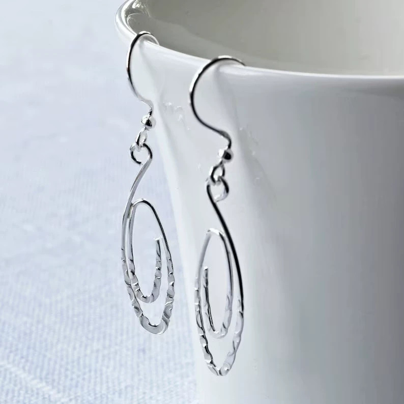 Fashion Silver Plated Alloy Simple Hammer Pattern Long Hook Dangle Earrings