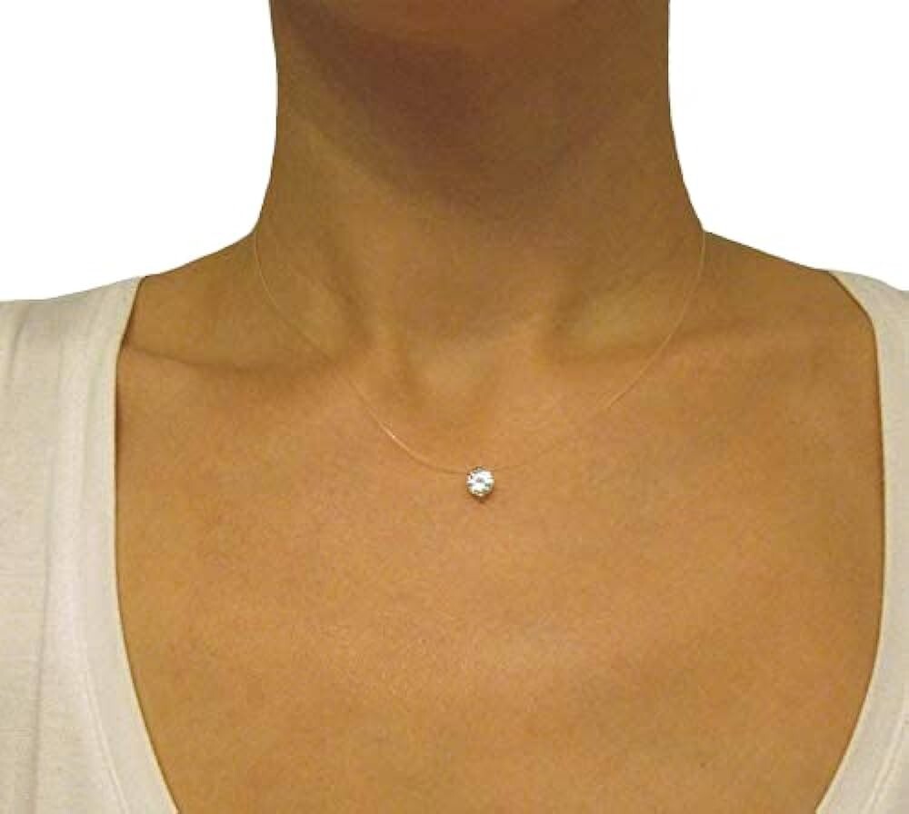 Solitaire Cubic Zirconia Pendant Shiny Silver Transparent Necklace *USA*