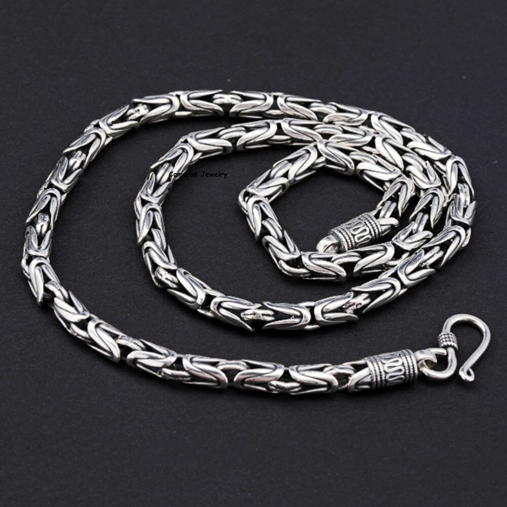 Pure S925 Sterling Silver Chain Men Women 4-7mm Byzantine Link Necklace 18-30in