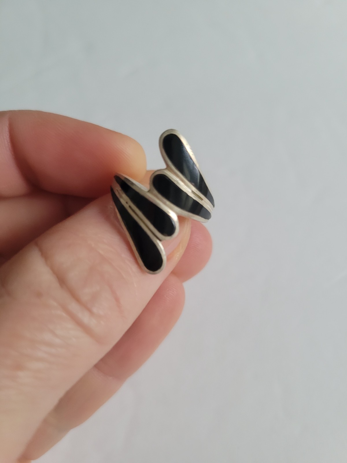Vintage Sterling Silver & Onyx Ring Jewelry Art Nouveau Deco Stamped 925 Sz 5.75