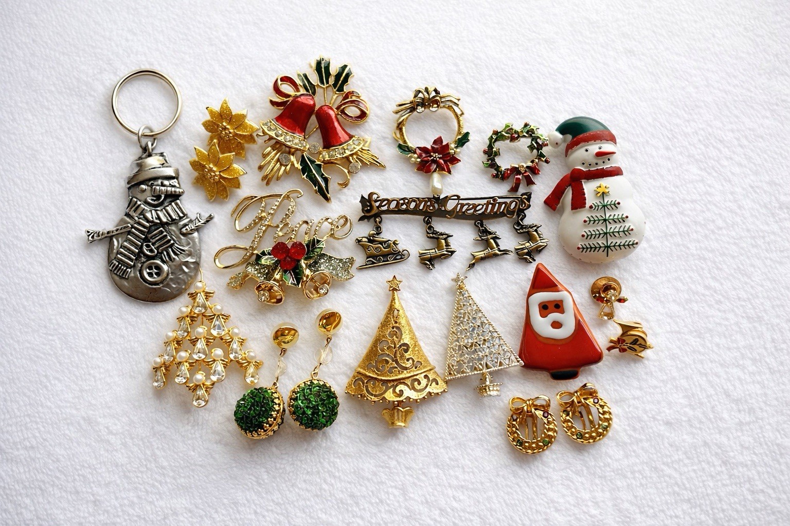 Christmas jewelry lot brooches earrings Many Signed See Description
