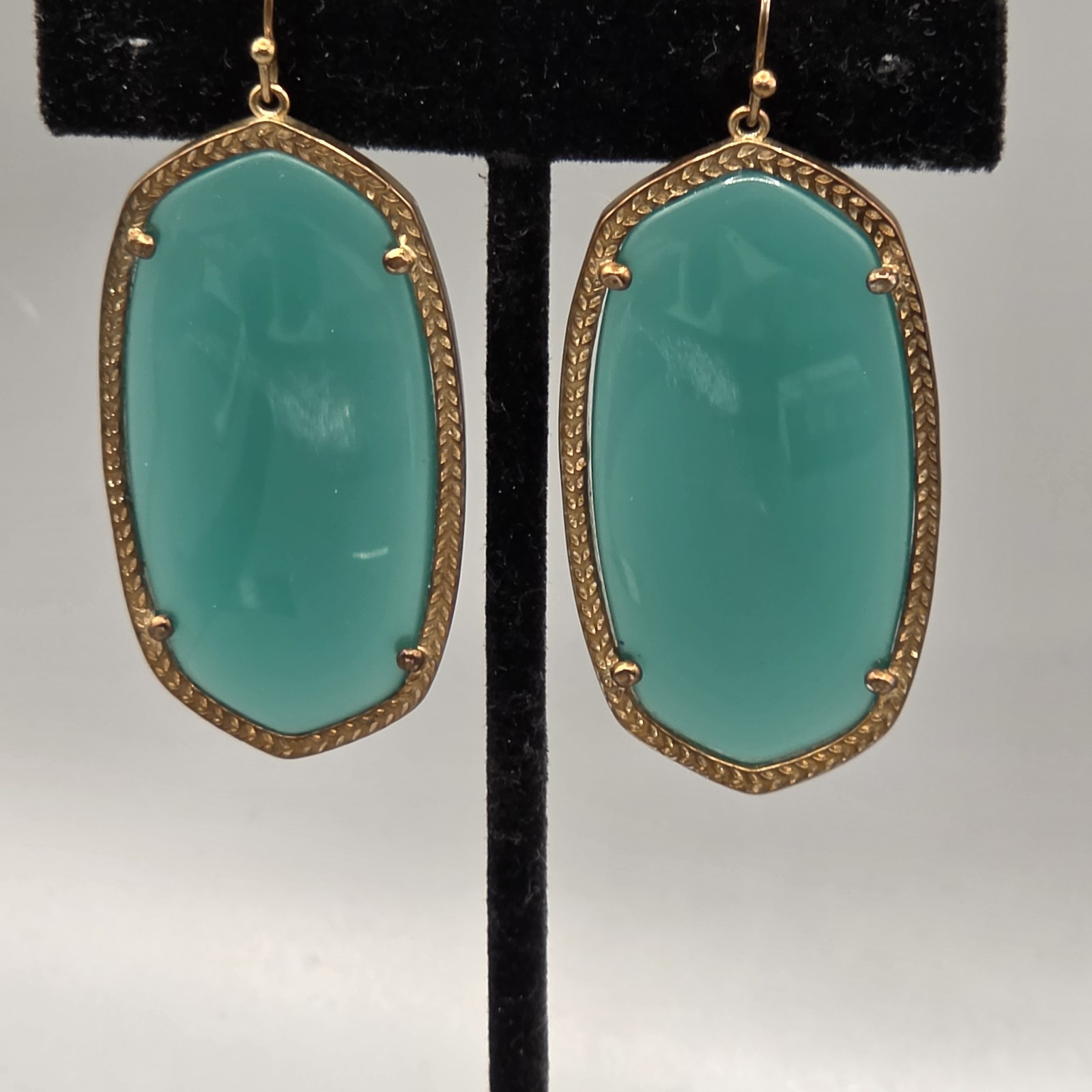 Kendra Scott Teal Green Glass Earrings Dangle Drop Unsigned READ