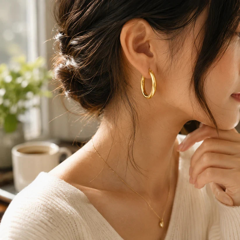 18k Gold Filled Hoops 2 pairs, everyday wear, waterproof, earrings for women
