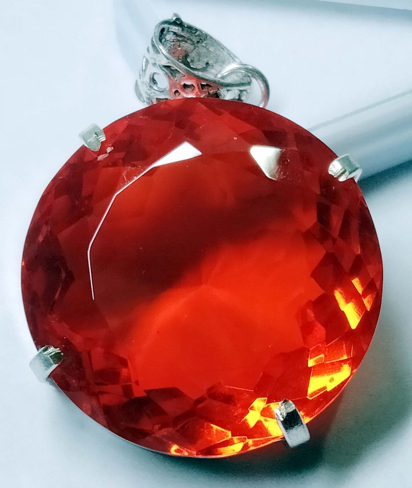 Round Cut 122.35 Ct Pendant Mexican Fire Opal Certified Natural Gemstone PD042