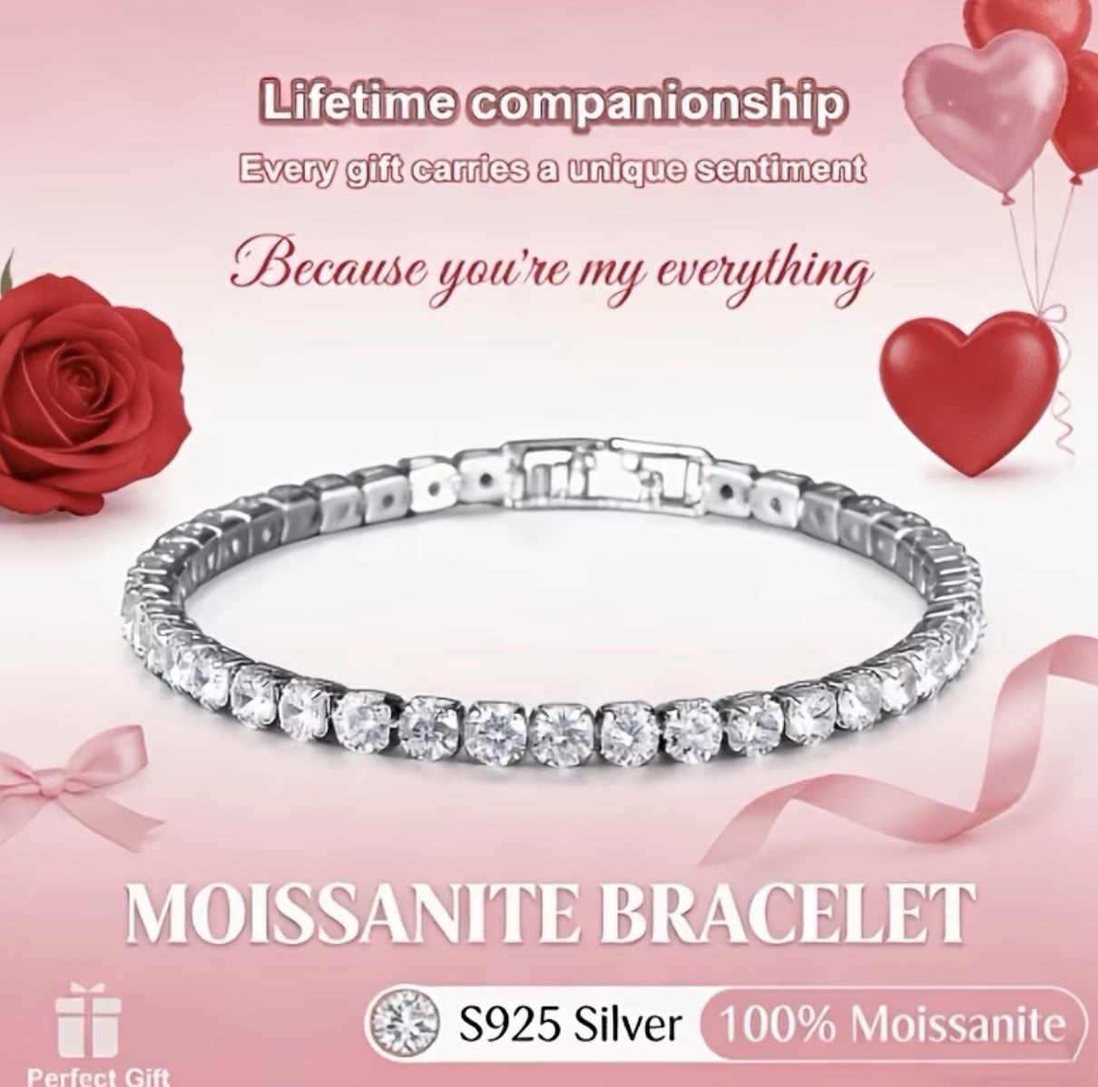 925 Sterling Silver 4.8mm 7 Inch Moisannite Tennis Bracelet