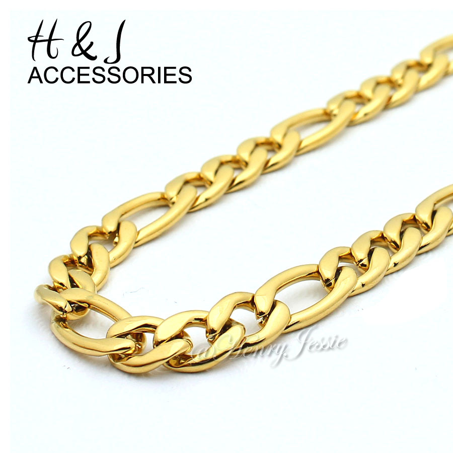 7″-10″MEN WOMEN Stainless Steel 6mm Gold Plated Figaro Link Chain Bracelet
