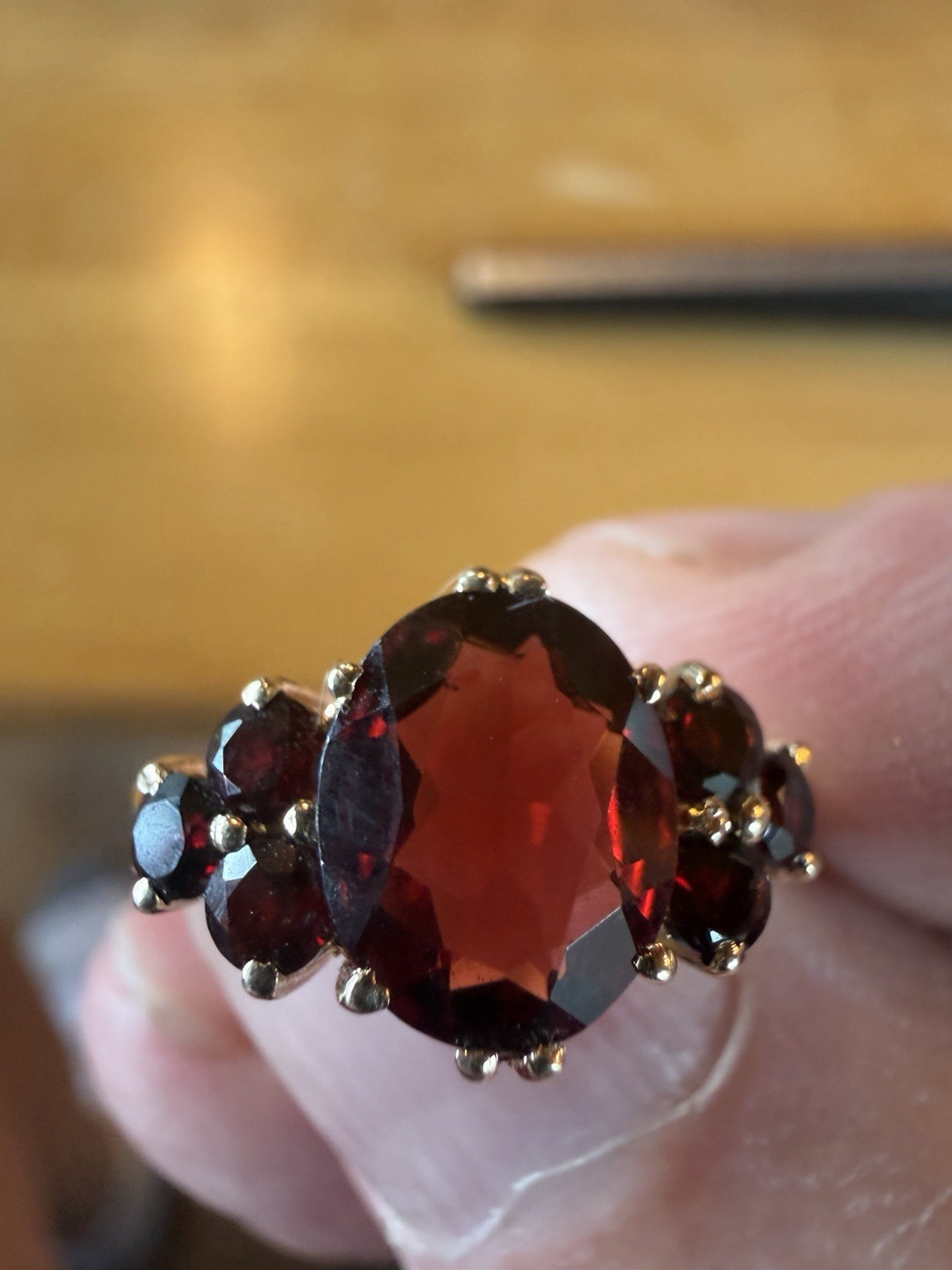 Antique Victorian Garnet 9 Carat Gold Ring England PLS Manufacturer Size 7 1/2