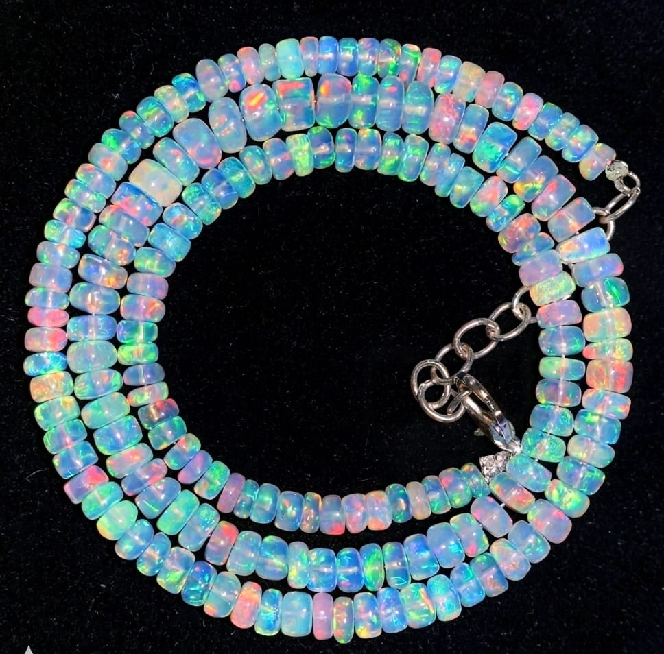 16″ Natural Ethiopian Opal Wello Fire Opal Gemstone Bead Necklace Jewelry A5