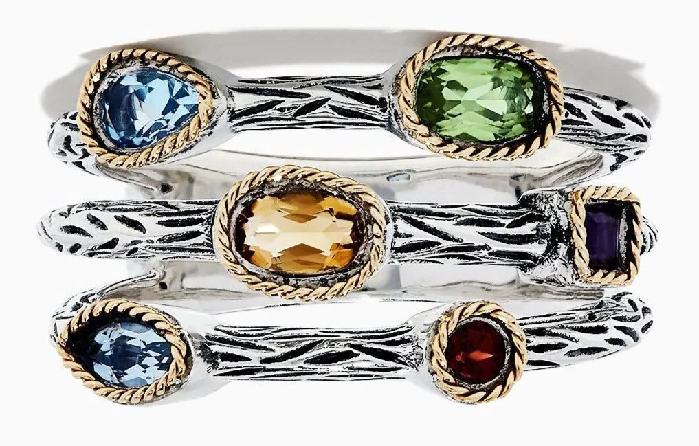 EFFY Sterling Silver/18K Split Multi Gemstone Ring – Size 7 -6 grams- Very Good!