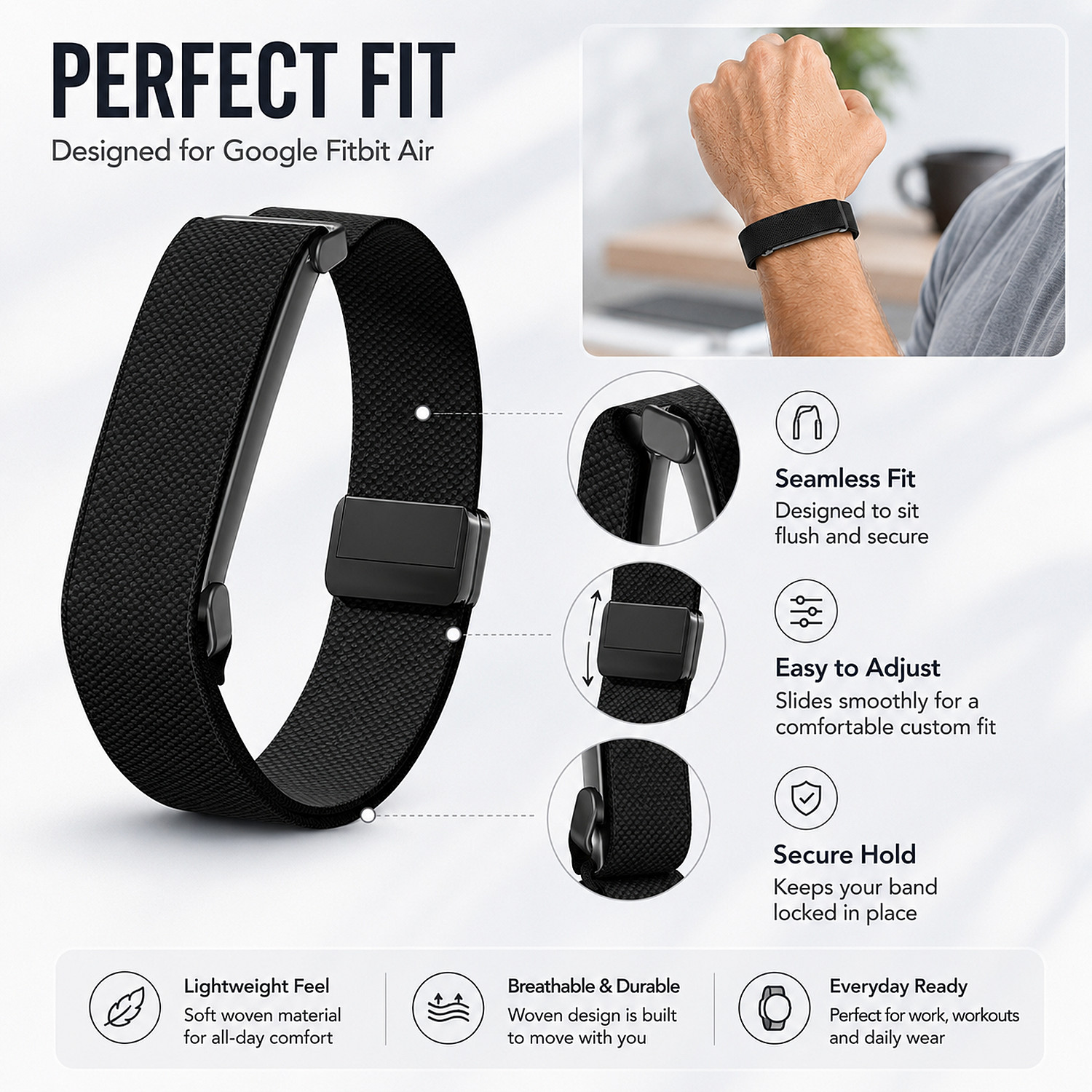 For Google Fitbit Air (2026) Magnetic Buckle Sports Nylon Loop Strap Band Case